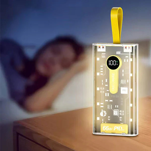 66W Super Fast Charging Transparent Power Bank 20000mAh with Digital Display – High-Capacity Fast Charge Portable Power Bank