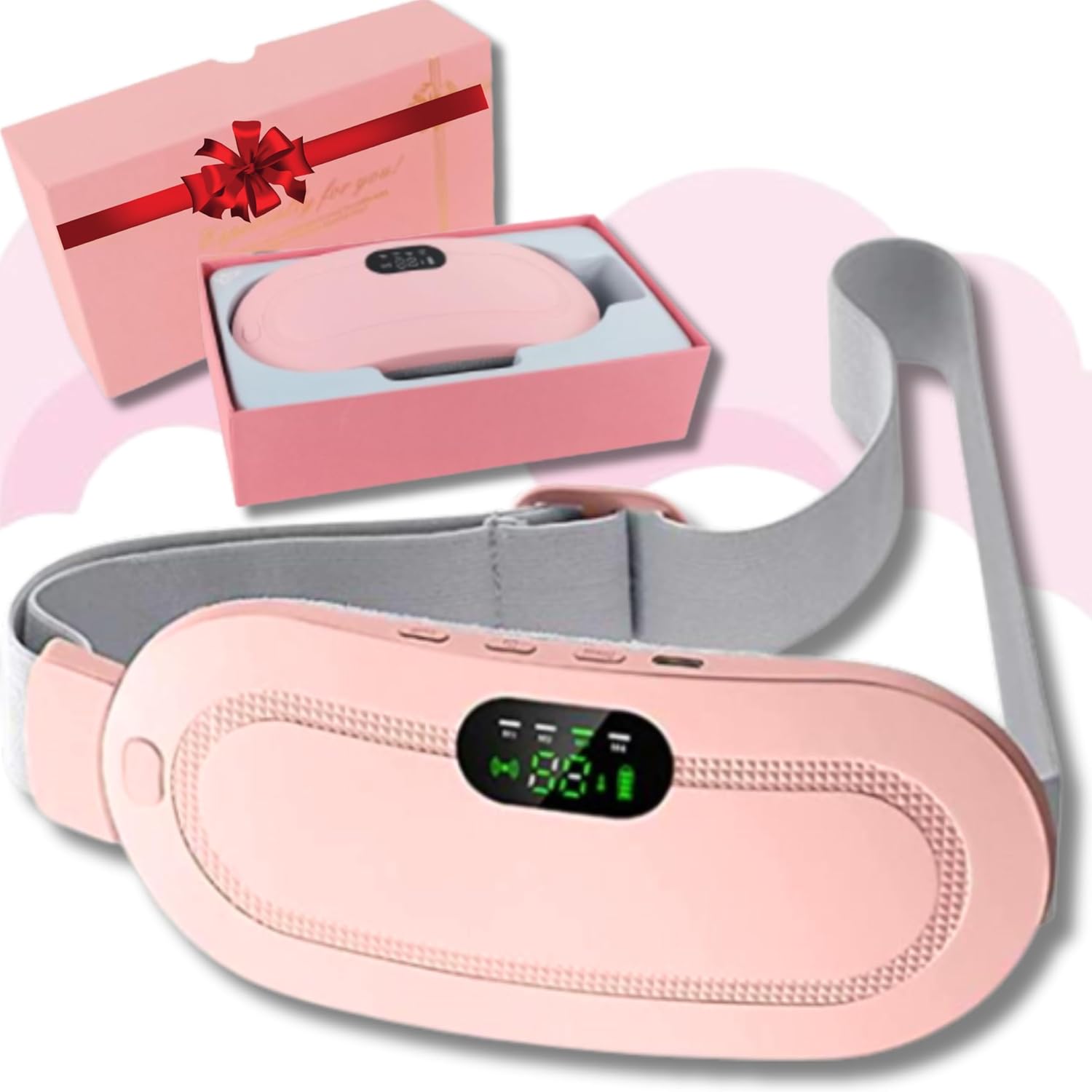 Digital Period Heating Pad & Vibrating Belt – 3 Heat Levels, 4 Massage Modes | Fast Relief for Menstrual Cramps & Lower Back Pain